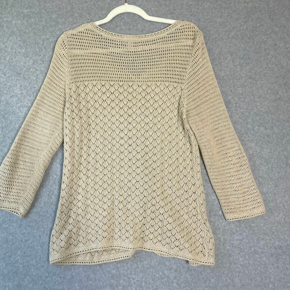 LL Bean Linen Cotton Open Knit Cardigan Beige Women Medium - Picture 2 of 10